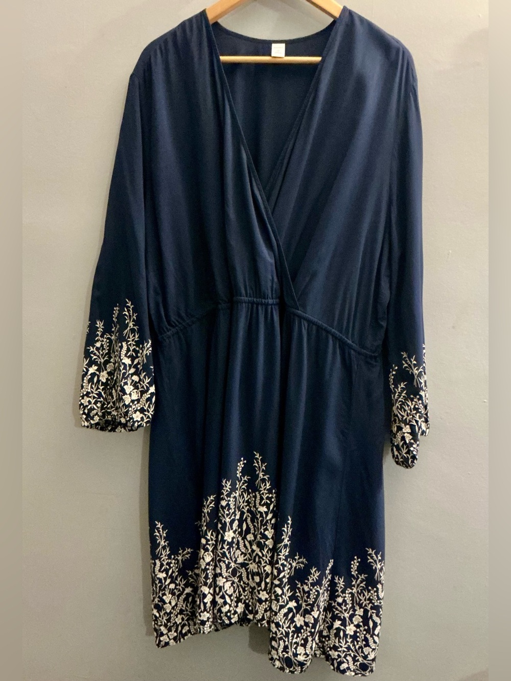 Old Navy XXL Navy Floral Wrap Dress Boho Peasant Sleeve Plus Size